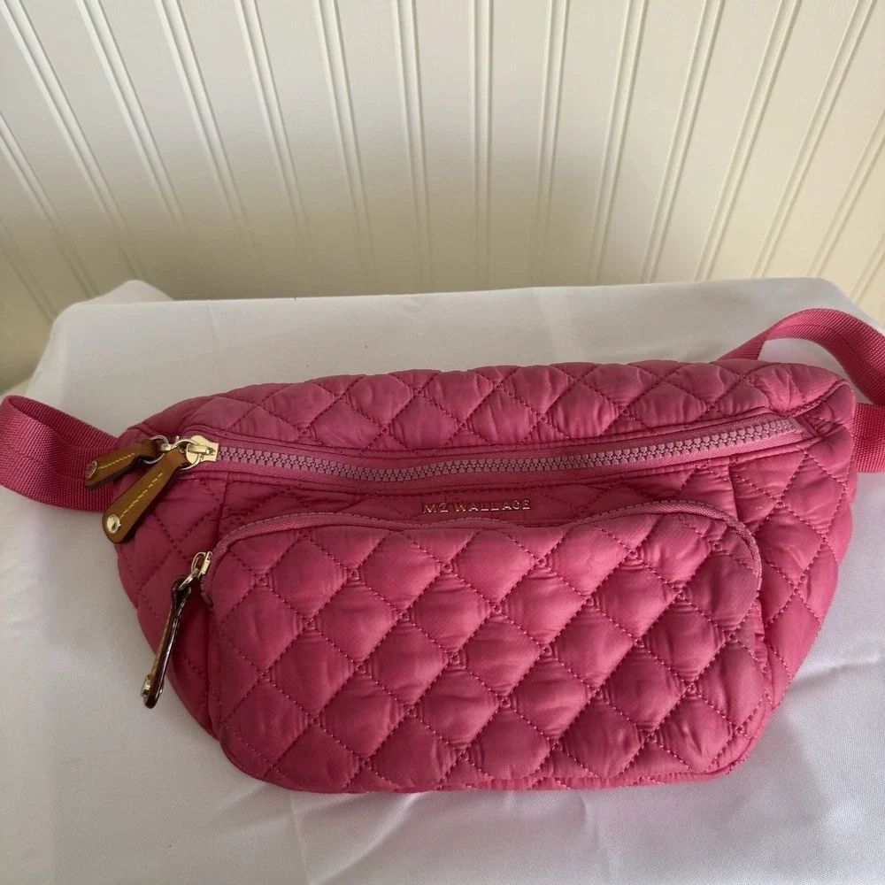 MZ Wallace Zinnia Pink Metro Quilted Sling Fanny Pack Belt Bag Handbag Purse